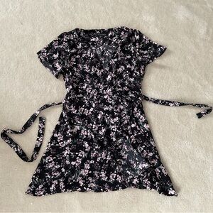 Dynamite Black Floral Wrap Dress